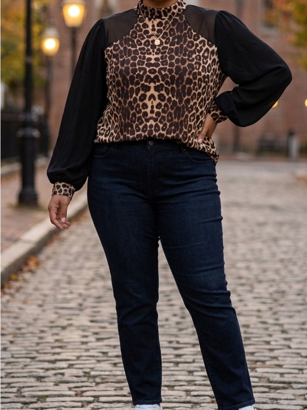 Women’s SHEIN Clasi Plus Leopard Print Mock Neck Lantern Sleeve Top – Size 2X